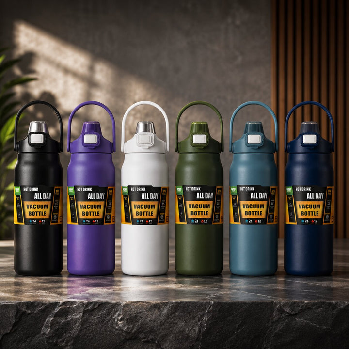 Thermosflasche aus Edelstahl | Doppelwandige Vakuumisolierung mit Strohhalm und auslaufsicherem Deckel