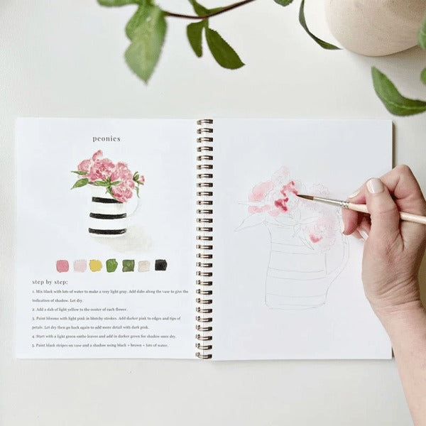 Aquarell-Arbeitsbuch für Anfänger | Malbuch mit 12 Motiven, Schritt-für-Schritt-Anleitungen und hochwertigem Aquarellpapier