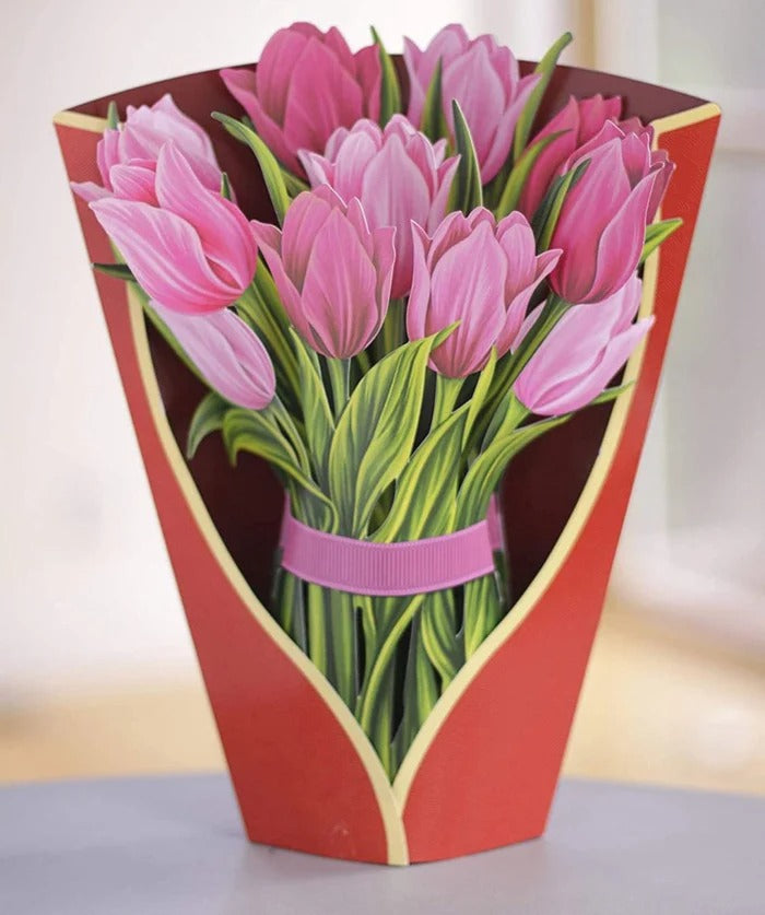 Pop-Up Papierblumenstrauß 3D | Blumenkarte mit Papiervase &amp; Grußkarte | Handgefertigt, langlebig | Deko-Geschenk 43×38 cm