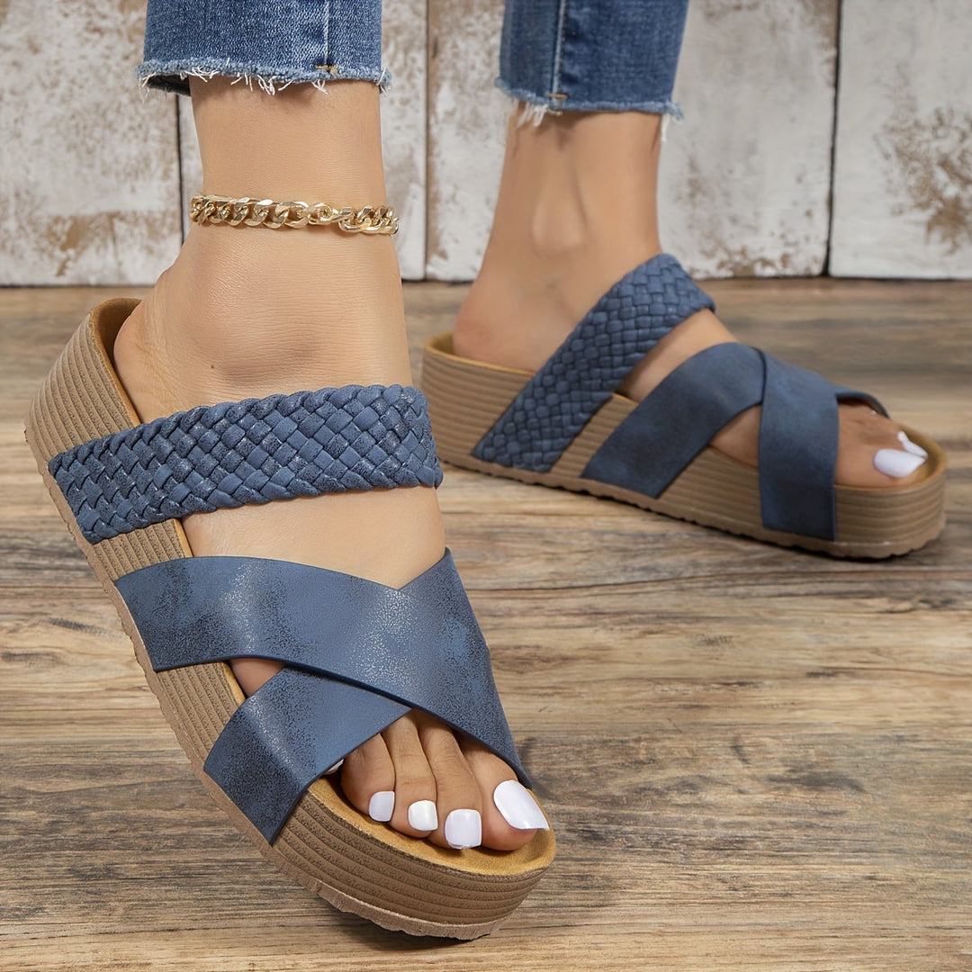 Damen gewebte Plateausandalen | Rutschfeste Sandalen mit 3–5 cm Plateau | Antik inspirierte Sommerschuhe