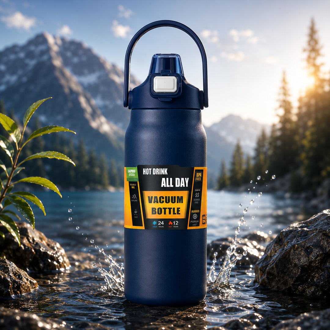 Thermosflasche aus Edelstahl | Doppelwandige Vakuumisolierung mit Strohhalm und auslaufsicherem Deckel