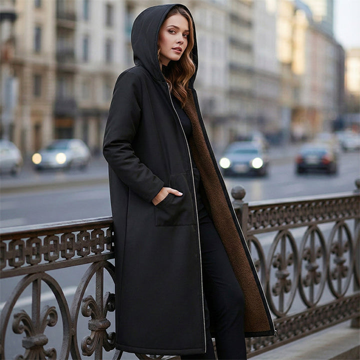 Winter Parka | Langer gefütterter Mantel mit Kapuze, Reißverschluss und verlängertem Saum für kalte Tage