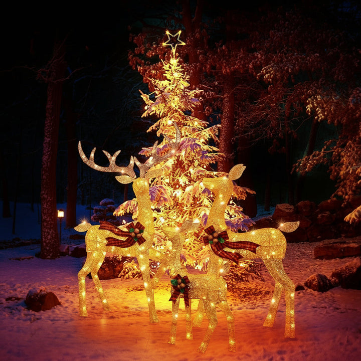 LED Rentierfamilie Weihnachten 3-teilig für außen | Beleuchtete Rentierfiguren mit warmweißen LEDs und Metallrahmen