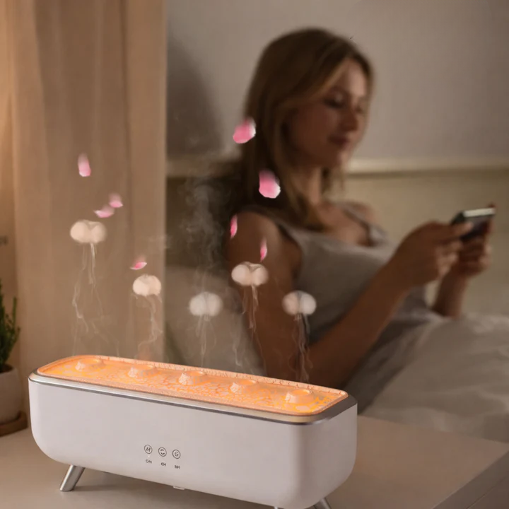 Aroma-Diffuser mit Quallen-Nebeleffekt | 300-ml-Luftbefeuchter mit LED-Licht, Fernbedienung und Timer