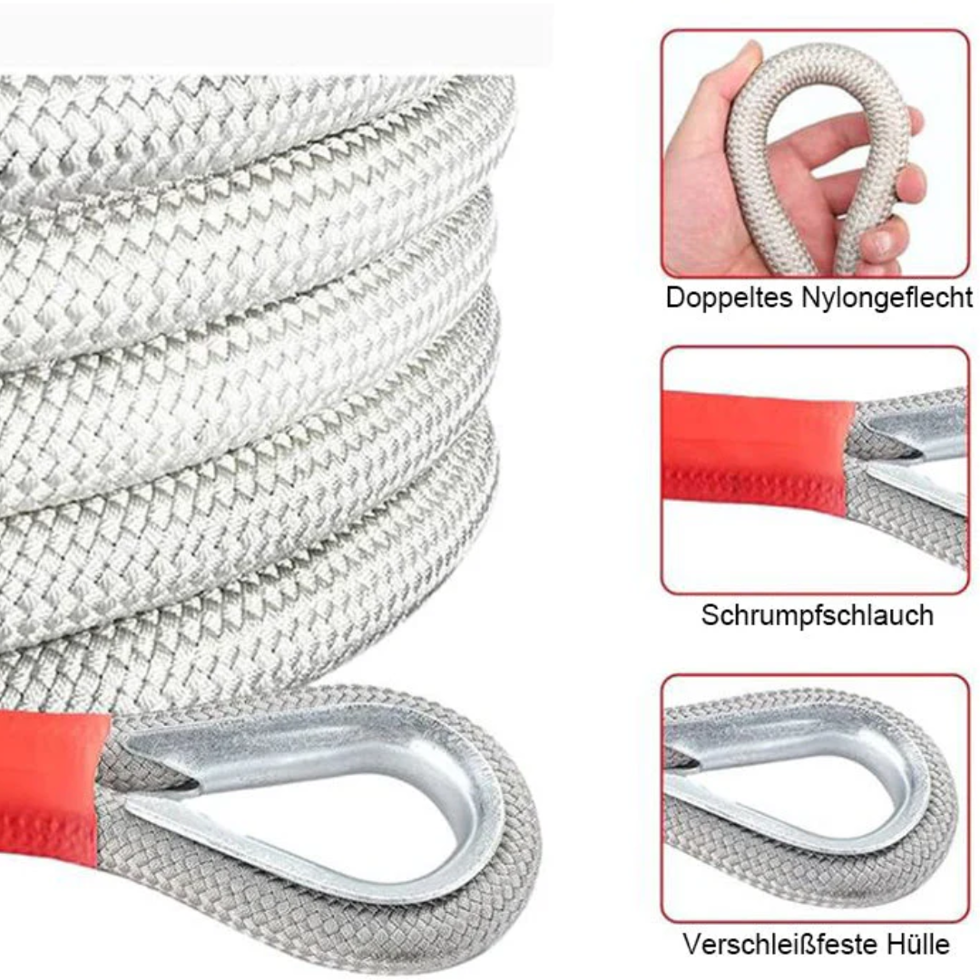 Tow rope with steel hook | Stretch nylon rope 3000 kg tensile strength | For car, SUV &amp; offroad