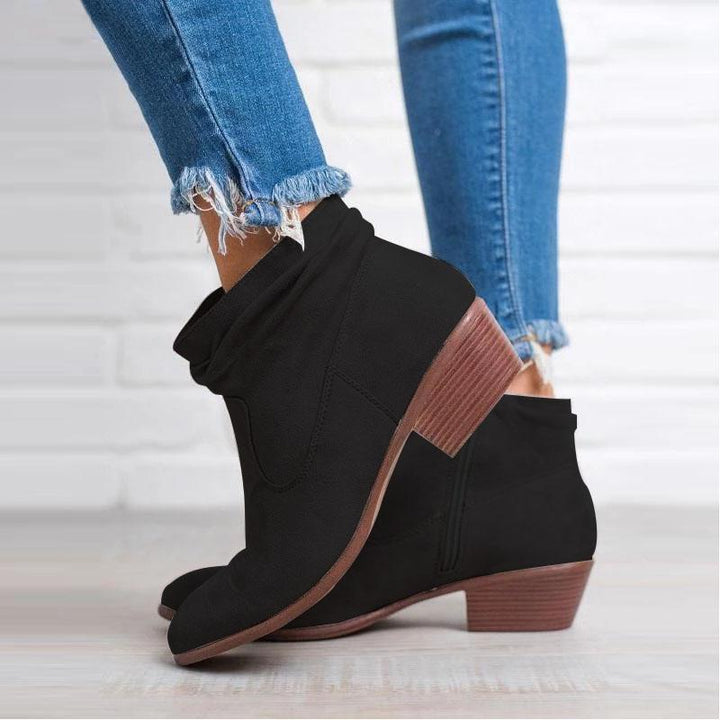 Damen Stiefeletten | Elegante Leder Boots mit Reißverschluss