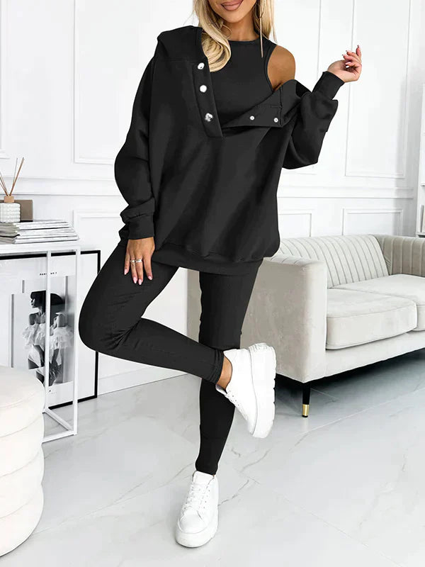 Ensemble de loisirs femme trois pièces | Veste à capuche, pantalon sweat et top | Matière douce