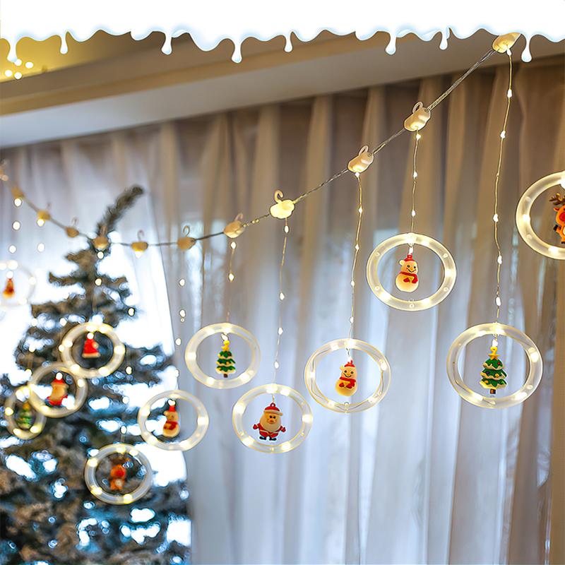 LED Fensterlichter Weihnachten mit 10 Leuchtringen | Warmweiße Lichterkette mit Weihnachtsfiguren für Fenster und Innenräume