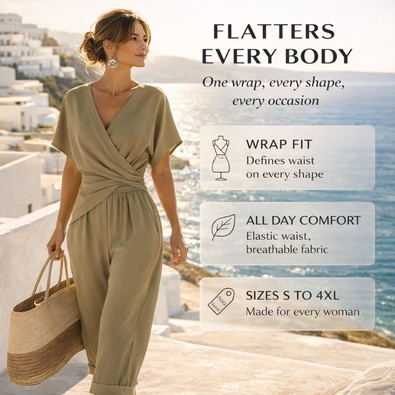 Completo donna a portafoglio con scollo a V | Top aderente e pantaloni larghi | Leggero e traspirante S–4XL