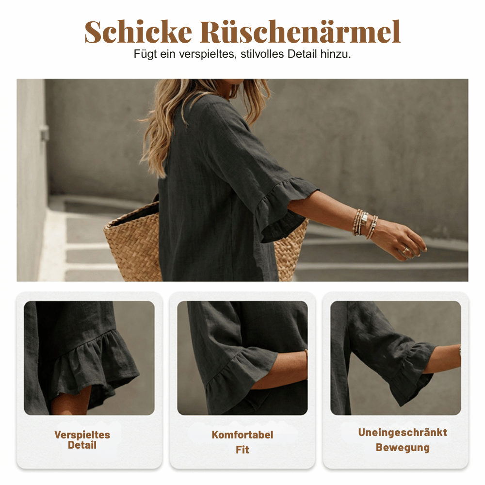 Damen Loungeset aus Baumwollmischung | Zweiteiliges Set mit Rüschenärmeln &amp; weiter Hose | Bequemes Freizeit-Outfit