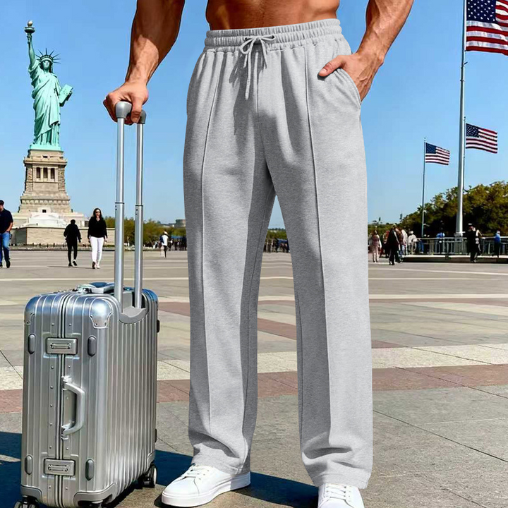 Herren Stretch-Hose mit geradem Bein | Atmungsaktive Freizeithose mit Kordelzug &amp; Taschen | Bequeme Relax-Fit Hose
