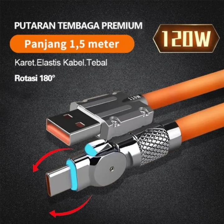 Fast charging cable with LED light effect | 540° rotatable plug | USB cable with fast charging