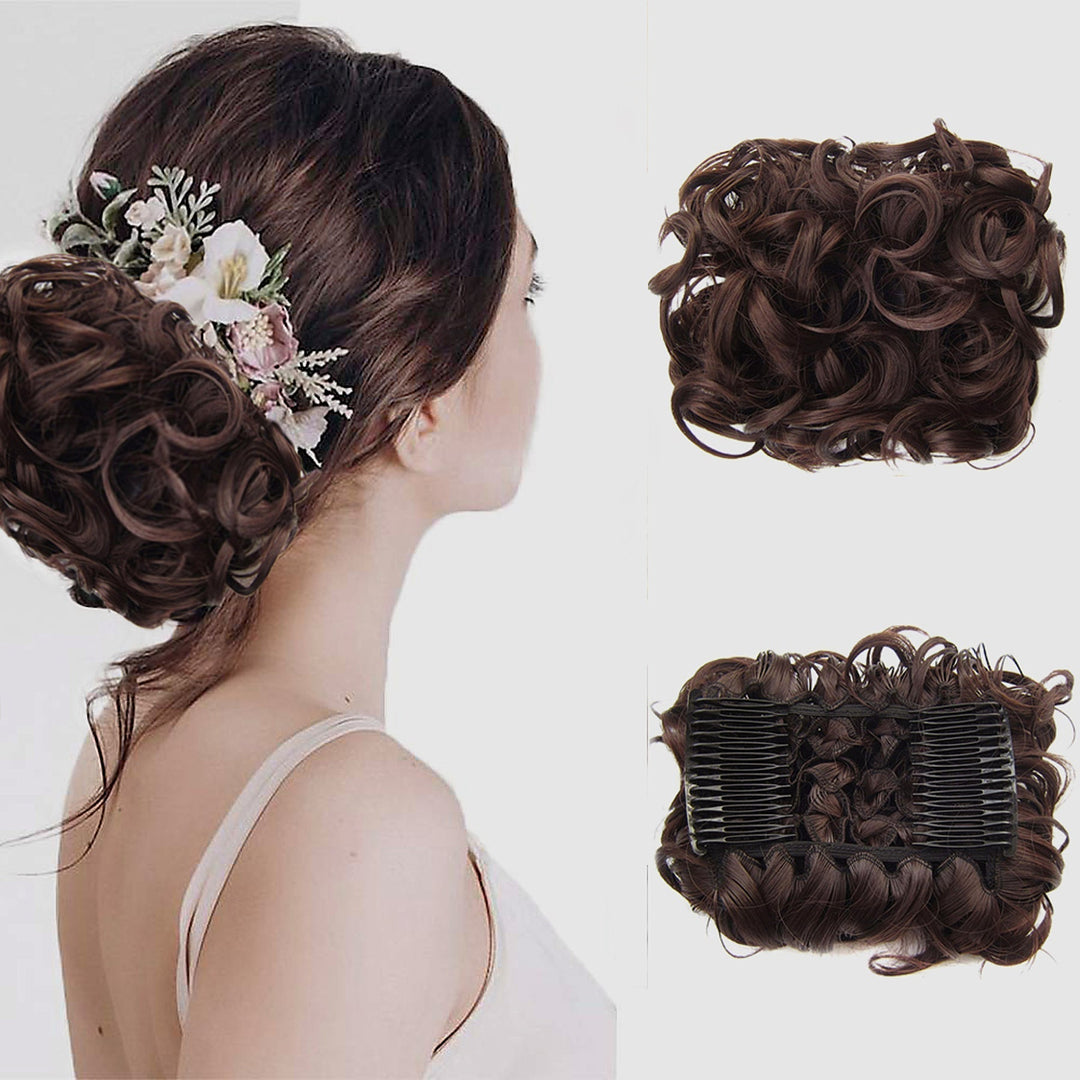 Lockiges Dutt-Haarteil 2er-Set | Voluminöser Messy Bun mit elastischem Haargummi für schnelle Hochsteckfrisuren