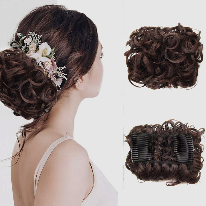 Lockiges Dutt-Haarteil 2er-Set | Voluminöser Messy Bun mit elastischem Haargummi für schnelle Hochsteckfrisuren