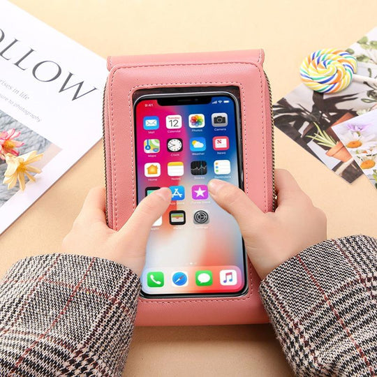 Umhängetasche | Touchscreen Handytasche mit Fenster für Smartphone und Alltag
