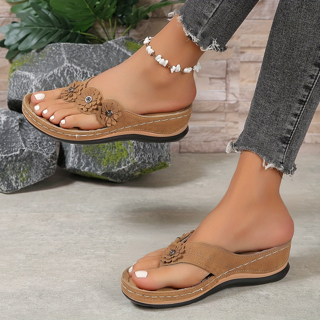 Women’s sandals with floral design | Comfortable footbed support | Lightweight slip-on for summer &amp; vacation | Millicent