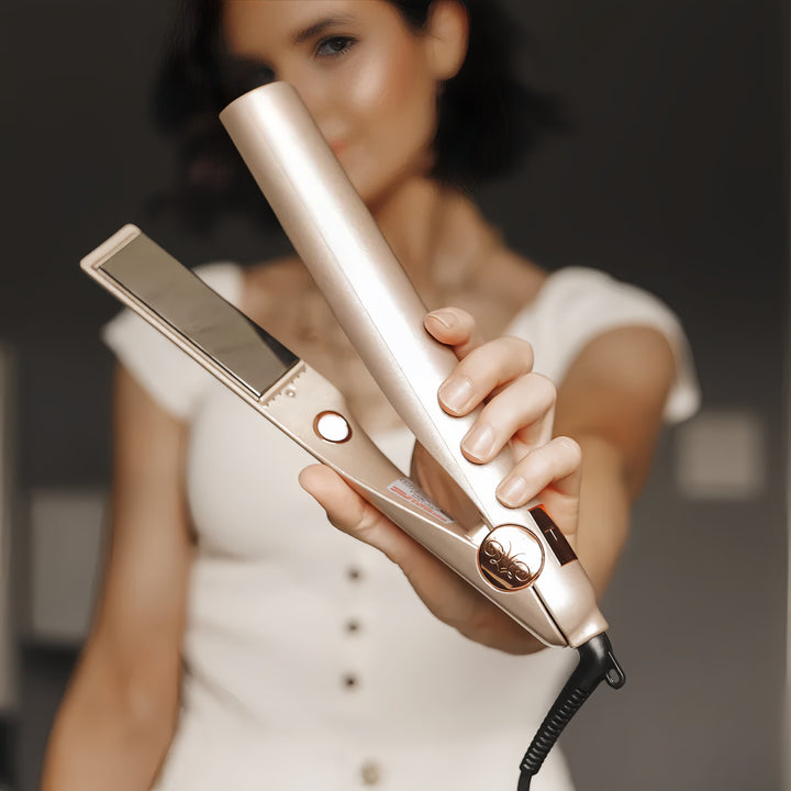 2-in-1 Haarglätter &amp; Lockenstab mit Titanplatten | 5 Temperaturstufen, schnelles Aufheizen | Auto-Off 30 Min.
