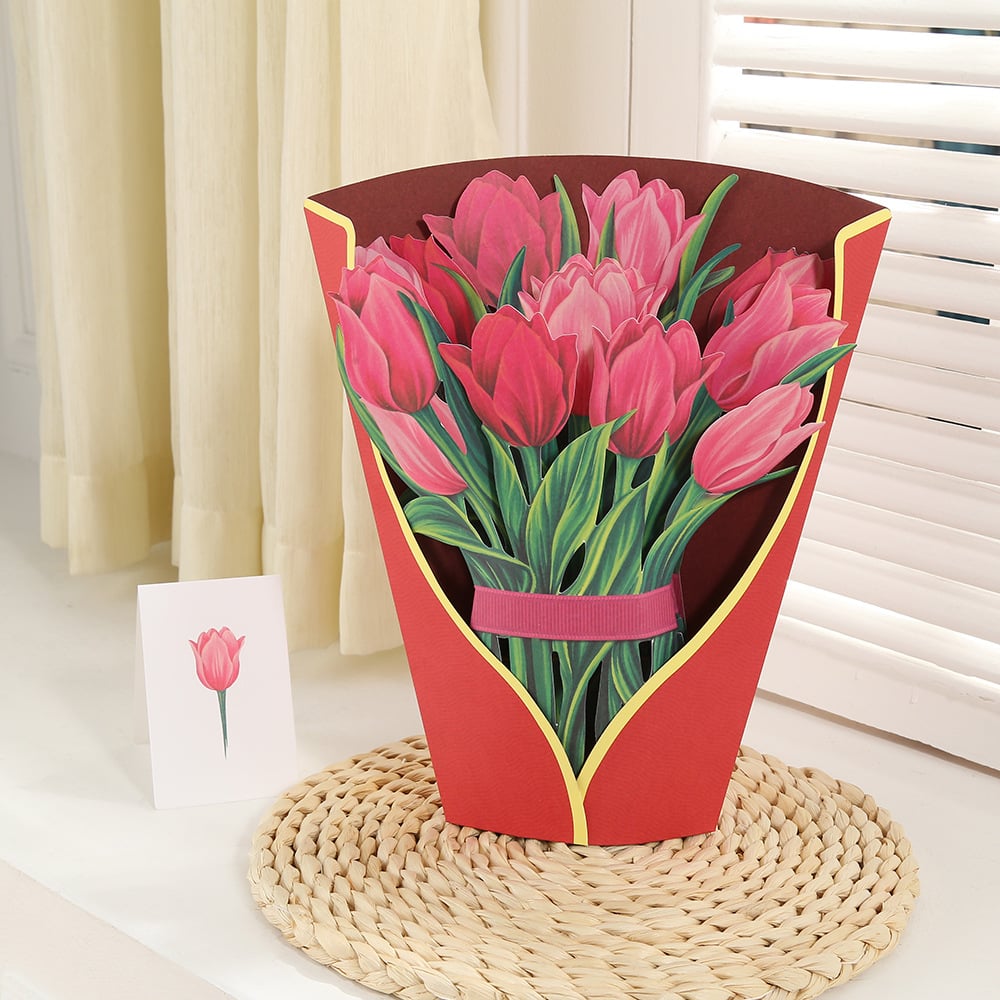 Pop-Up Papierblumenstrauß 3D | Blumenkarte mit Papiervase &amp; Grußkarte | Handgefertigt, langlebig | Deko-Geschenk 43×38 cm