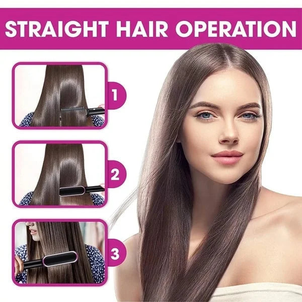 Hair straightening brush with ions | Anti-frizz comb | Quick straightener for all hair types