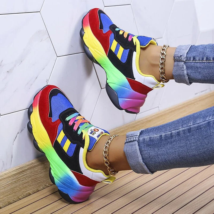 Damen Mesh-Sneaker mit Regenbogensohle | Gepolsterte Sohle &amp; sicherer Schnürverschluss | Milan Freizeitschuhe