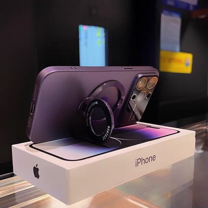 Custodia magnetica per iPhone | Compatibile con ricarica wireless | Supporto integrato, protezione per lente della fotocamera | Anti-impronte, PC trasparente