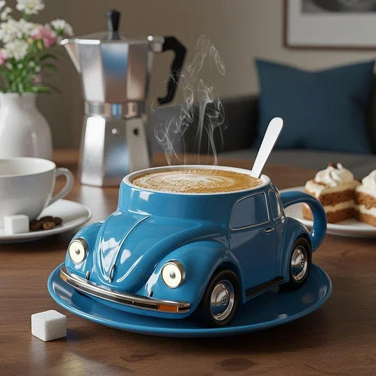 Retro Keramik-Kaffeetasse im Käfer-Design | Handbemalt, detailreich &amp; farbenfroh | 325 ml für Kaffee &amp; Tee | Geschenkidee