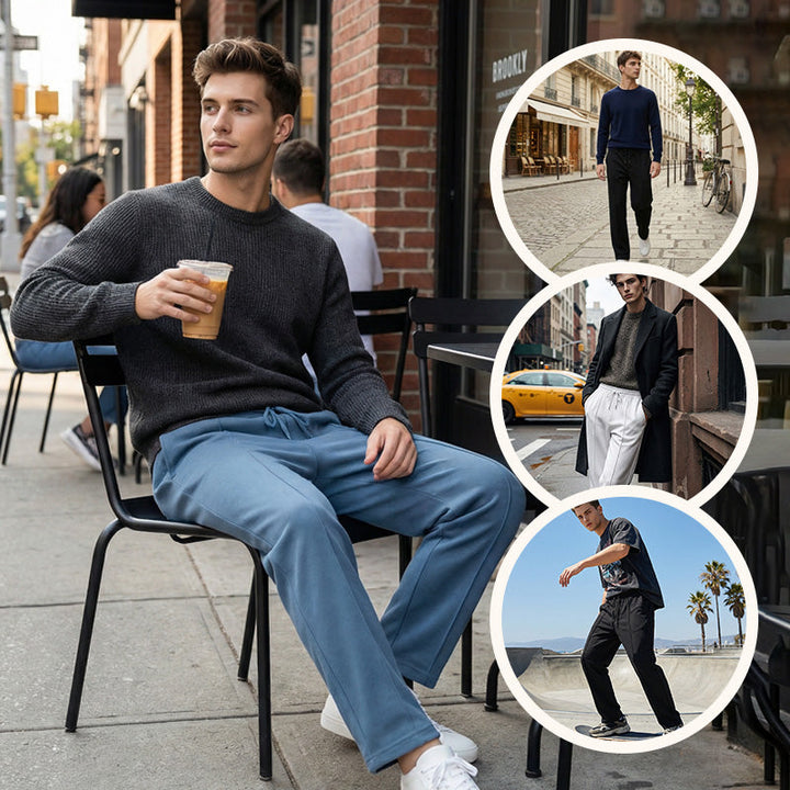 Herren Stretch-Hose mit geradem Bein | Atmungsaktive Freizeithose mit Kordelzug &amp; Taschen | Bequeme Relax-Fit Hose