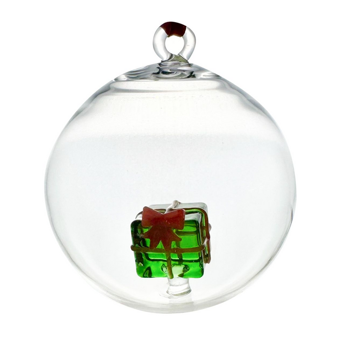 Weihnachtskugel aus Glas 8 cm | Paul Nagel Christbaumkugel mit handgefertigtem Farbglasmotiv | Handgeschliffen und in Geschenkbox