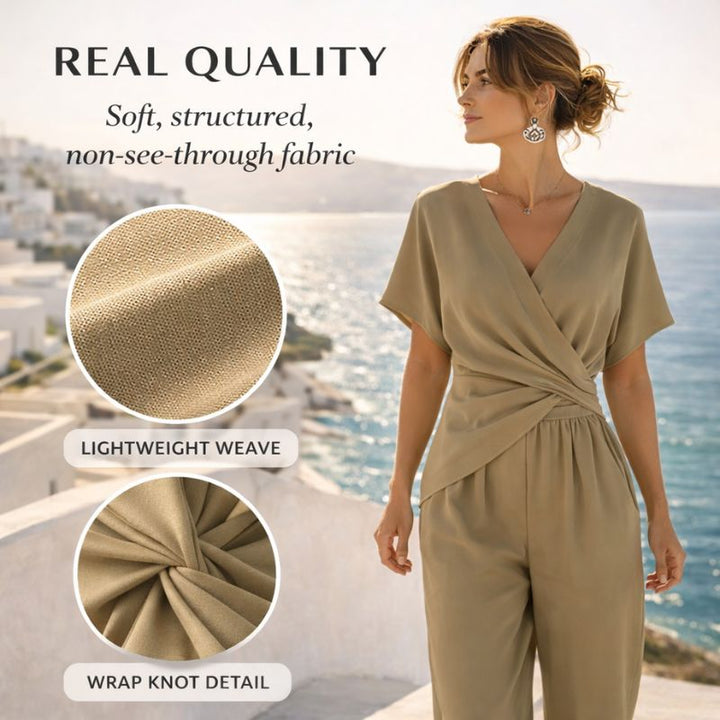 Completo donna a portafoglio con scollo a V | Top aderente e pantaloni larghi | Leggero e traspirante S–4XL