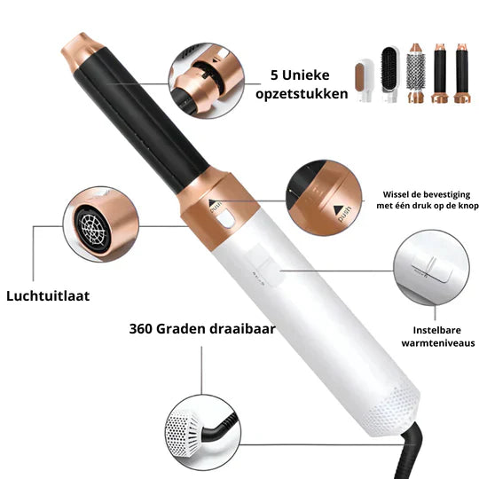 5-in-1 Warmluft Haarstyler mit Föhn-, Glätt- &amp; Lockenaufsätzen | Volumen, Glanz &amp; Anti-Frizz Stylinggerät für alle Haartypen