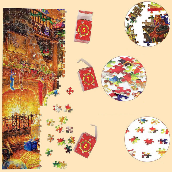 Weihnachts Puzzle Adventskalender mit 1008 Teilen | 24 Tage mit je 42 Puzzleteilen | Wiederverwendbare Boxen und Poster