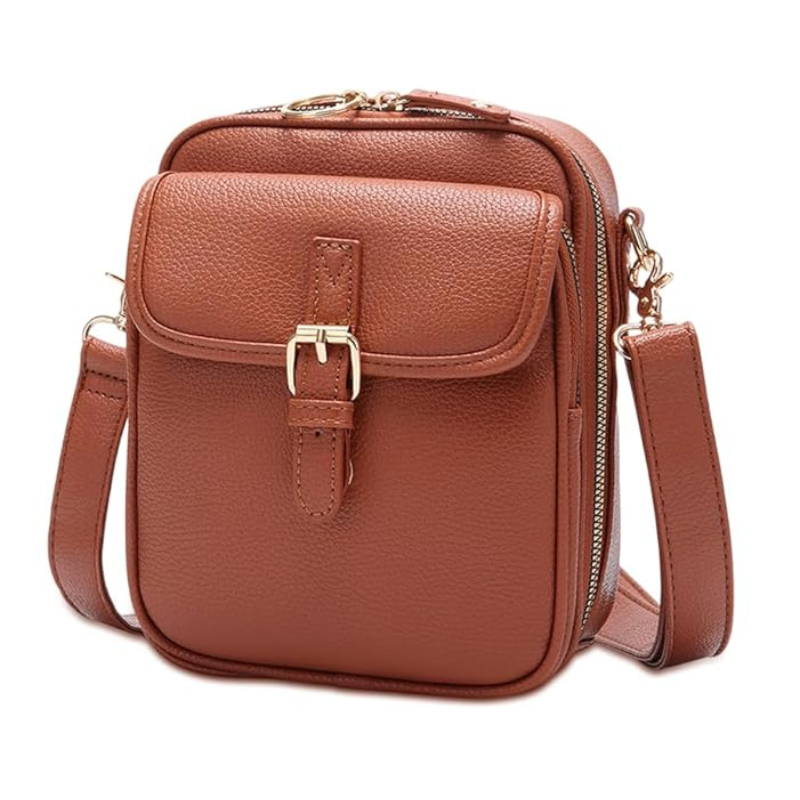 Borsa organizer donna a tracolla con 2 scomparti | Cerniere antifurto + 10 portacarte | Tracolla regolabile | 20x12x5 cm