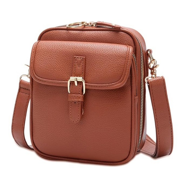 Borsa organizer donna a tracolla con 2 scomparti | Cerniere antifurto + 10 portacarte | Tracolla regolabile | 20x12x5 cm
