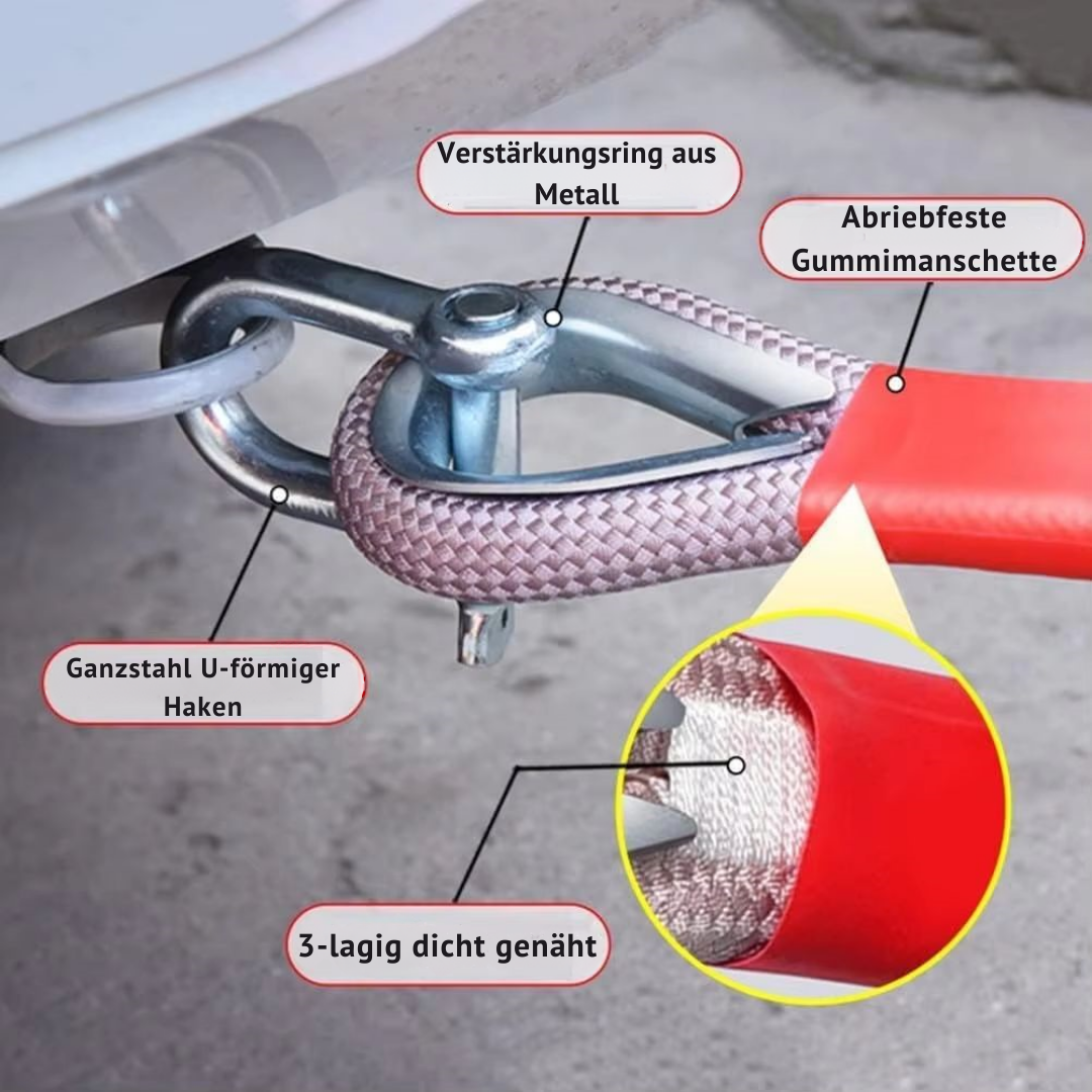 Tow rope with steel hook | Stretch nylon rope 3000 kg tensile strength | For car, SUV &amp; offroad