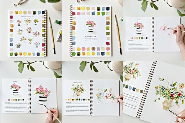 Aquarell-Arbeitsbuch für Anfänger | Malbuch mit 12 Motiven, Schritt-für-Schritt-Anleitungen und hochwertigem Aquarellpapier