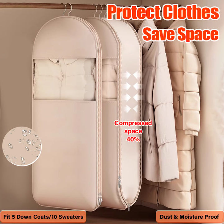 Borsa appendibile per abbigliamento | Compressione salvaspazio con cerniera senza vuoto | Protezione dalla polvere, trasparente | M–XL