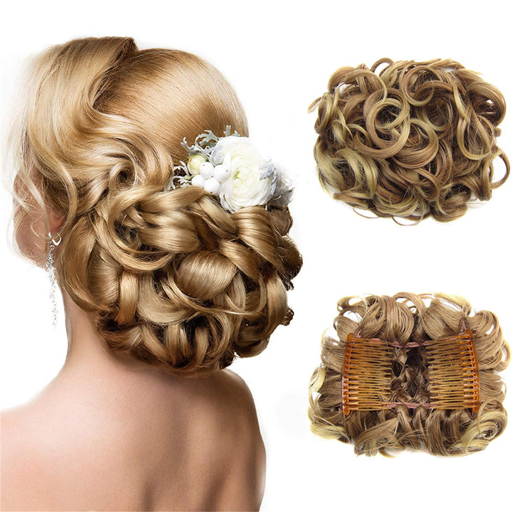 Lockiges Dutt-Haarteil 2er-Set | Voluminöser Messy Bun mit elastischem Haargummi für schnelle Hochsteckfrisuren