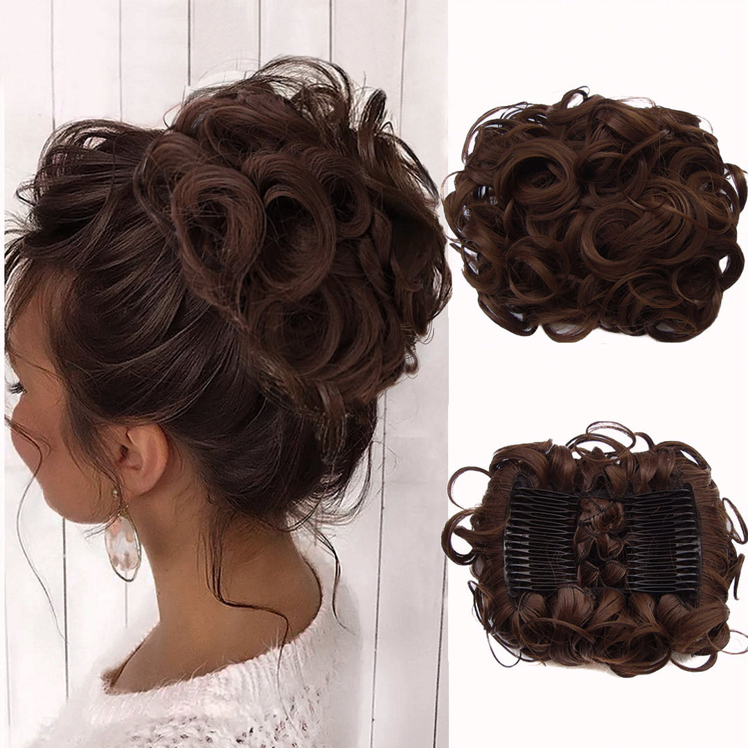 Lockiges Dutt-Haarteil 2er-Set | Voluminöser Messy Bun mit elastischem Haargummi für schnelle Hochsteckfrisuren