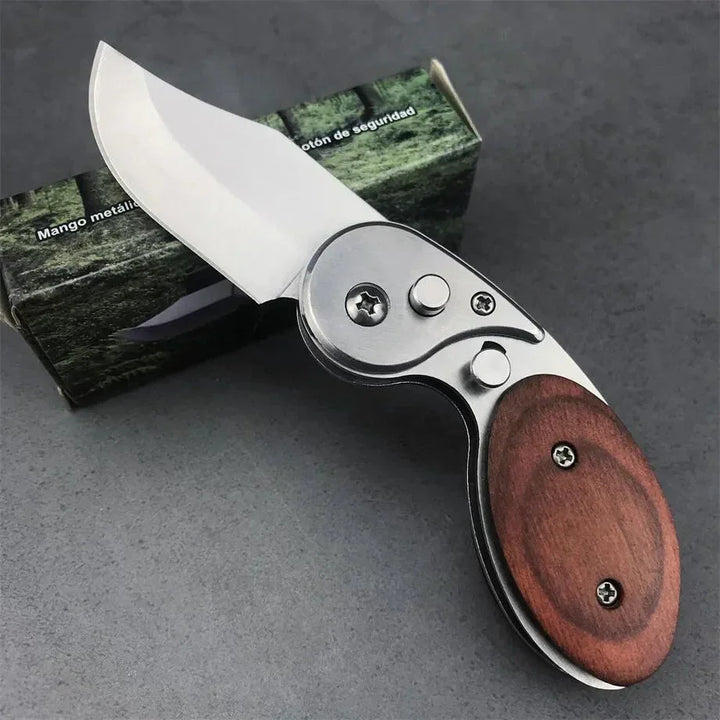 Mini Taschenmesser mit Holzgriff | Kompaktes Klappmesser mit Druckknopf für Outdoor, Camping &amp; Alltag