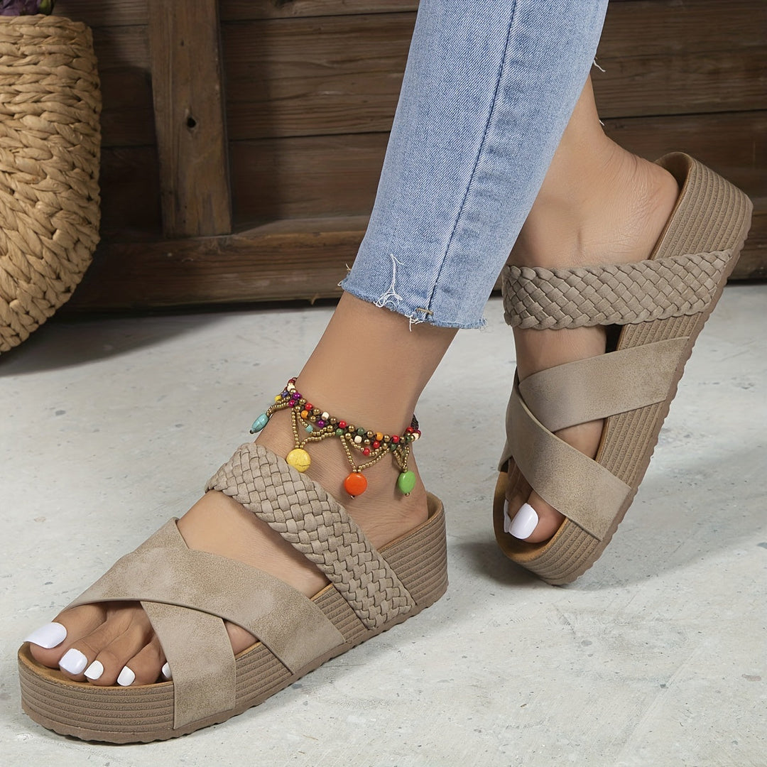 Damen gewebte Plateausandalen | Rutschfeste Sandalen mit 3–5 cm Plateau | Antik inspirierte Sommerschuhe
