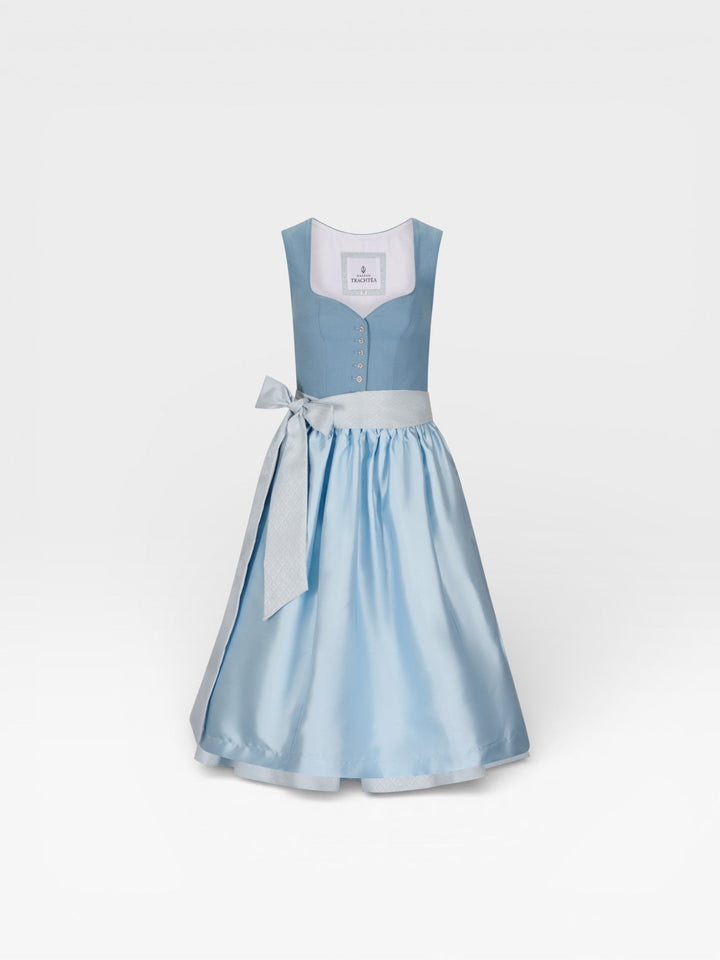 Dirndl Midi Damen | Elegantes Dirndl mit 70 cm Rocklänge, femininem Mieder und schimmernder Schürze