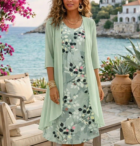 Damen Chiffon-Zweiteiler mit Cardigan | Luftiges Set aus Top &amp; Cardigan | Elegantes Freizeit-Outfit