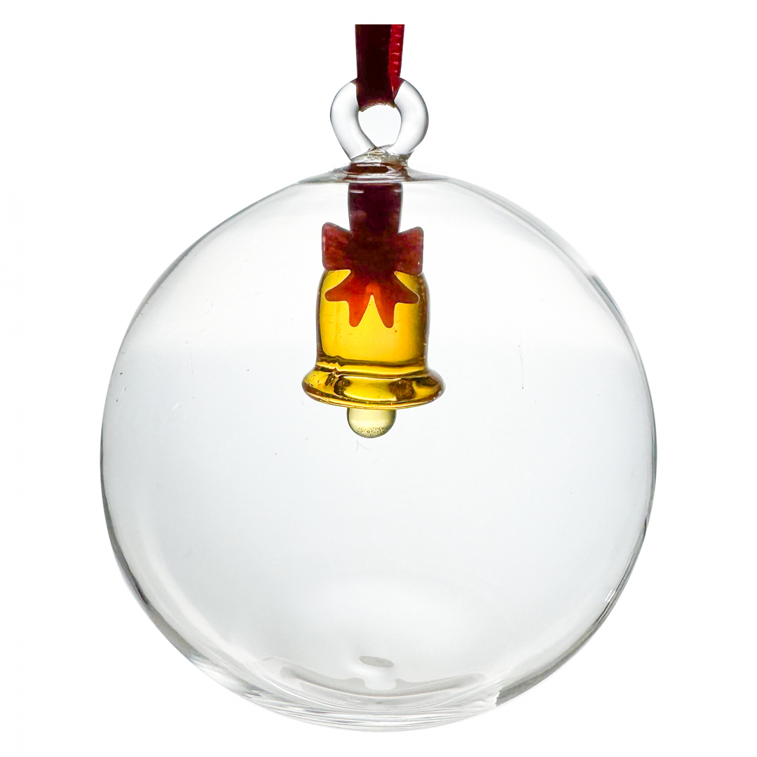 Weihnachtskugel aus Glas 8 cm | Paul Nagel Christbaumkugel mit handgefertigtem Glockenmotiv aus Farbglas | In Geschenkbox