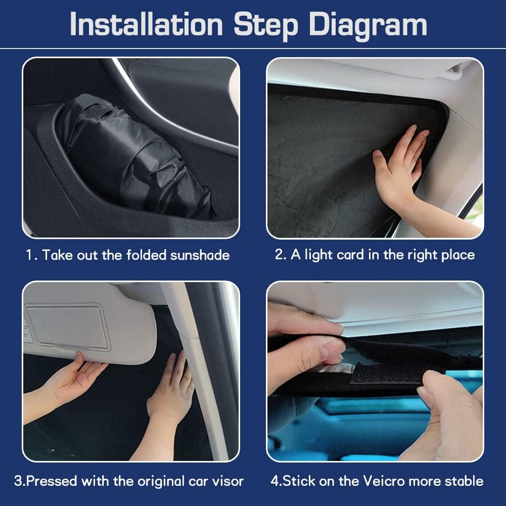 Car Windshield Sunshade Medium Size | UV &amp; Heat Protection for Small Cars | Foldable with Bag | Includes Steering Wheel Cover