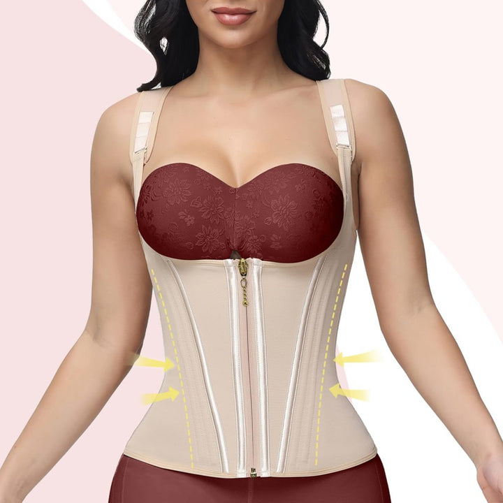 Damen Shapewear Body mit Korsett | Figurformender Body Shaper mit Bauchkontrolle, Frontverschluss &amp; verstellbaren Trägern