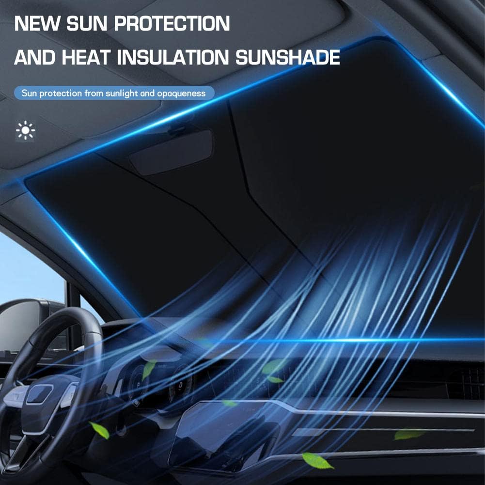 Car Windshield Sunshade Medium Size | UV &amp; Heat Protection for Small Cars | Foldable with Bag | Includes Steering Wheel Cover