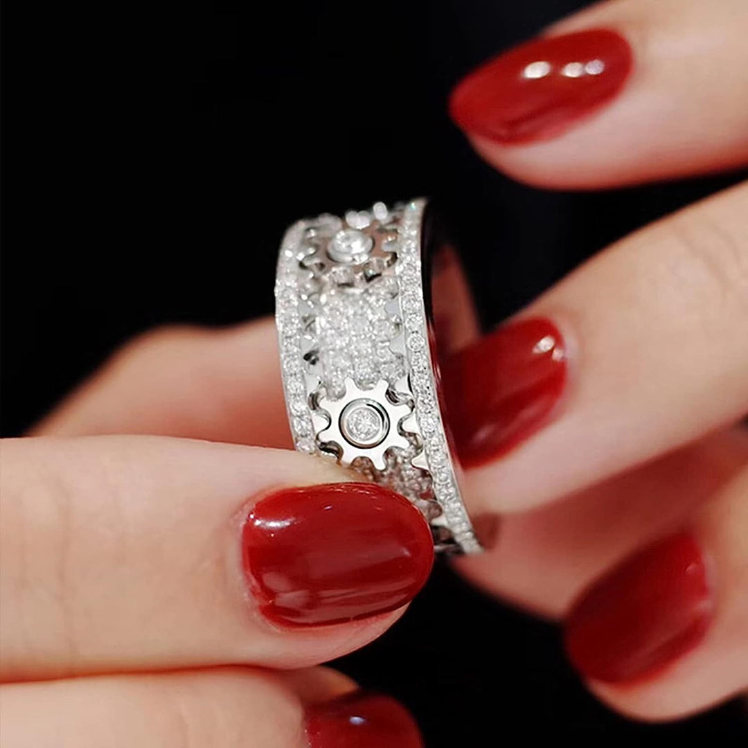 Spinner ring made of stainless steel with 6 gears | Rotatable anti-stress ring with zirconia | Sizes 7–12, mechanical design
