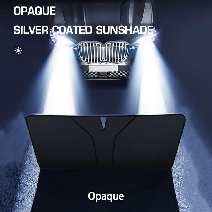 Car Windshield Sunshade Medium Size | UV &amp; Heat Protection for Small Cars | Foldable with Bag | Includes Steering Wheel Cover