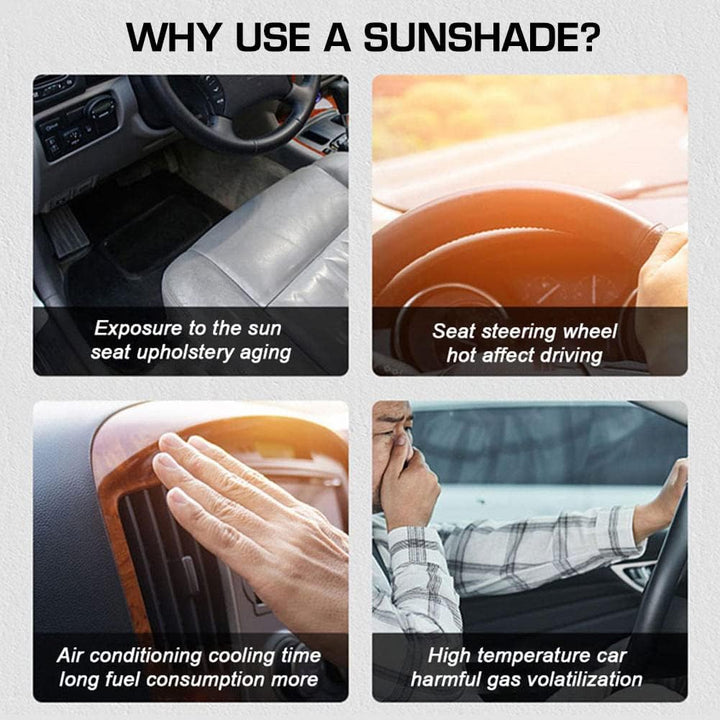 Car Windshield Sunshade Medium Size | UV &amp; Heat Protection for Small Cars | Foldable with Bag | Includes Steering Wheel Cover