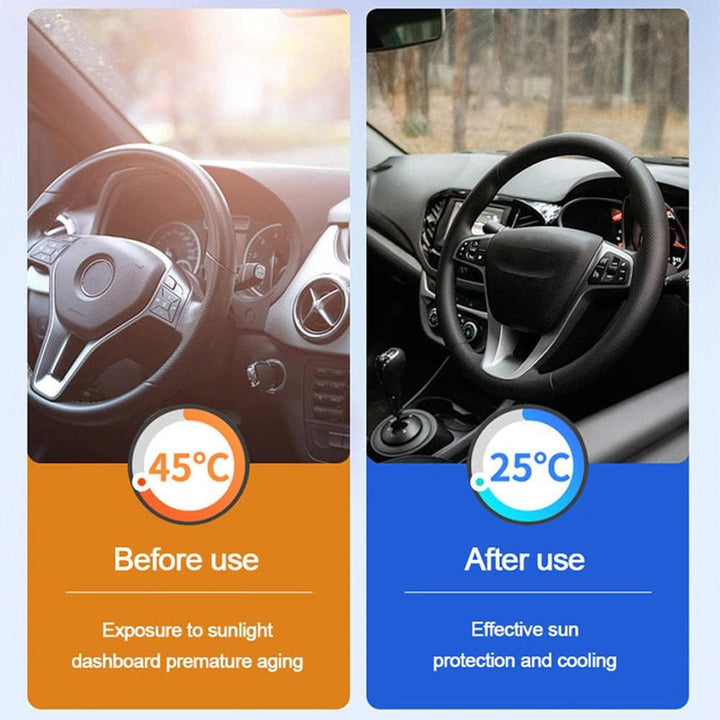 Car Windshield Sunshade Medium Size | UV &amp; Heat Protection for Small Cars | Foldable with Bag | Includes Steering Wheel Cover